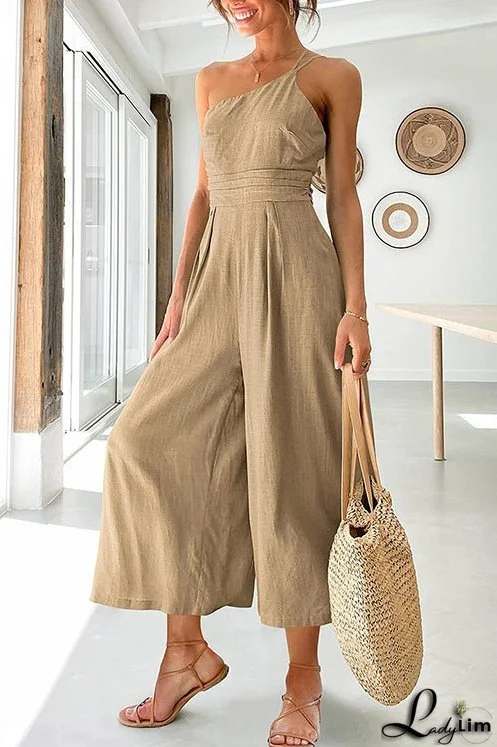 One Shoulder Straps Wide Leg Jumpsuits