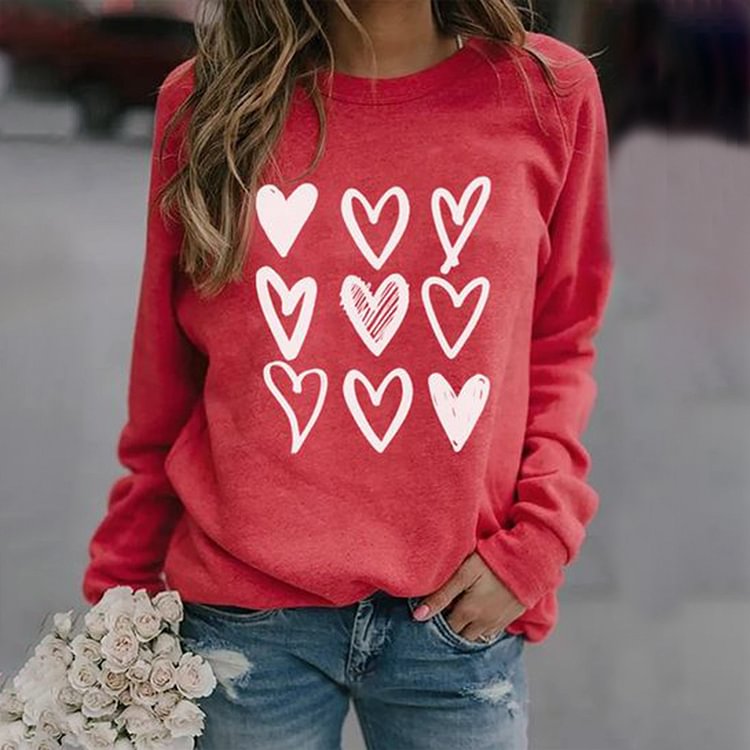 Comstylish Love Print Round Neck Long Sleeve Casual T-Shirt