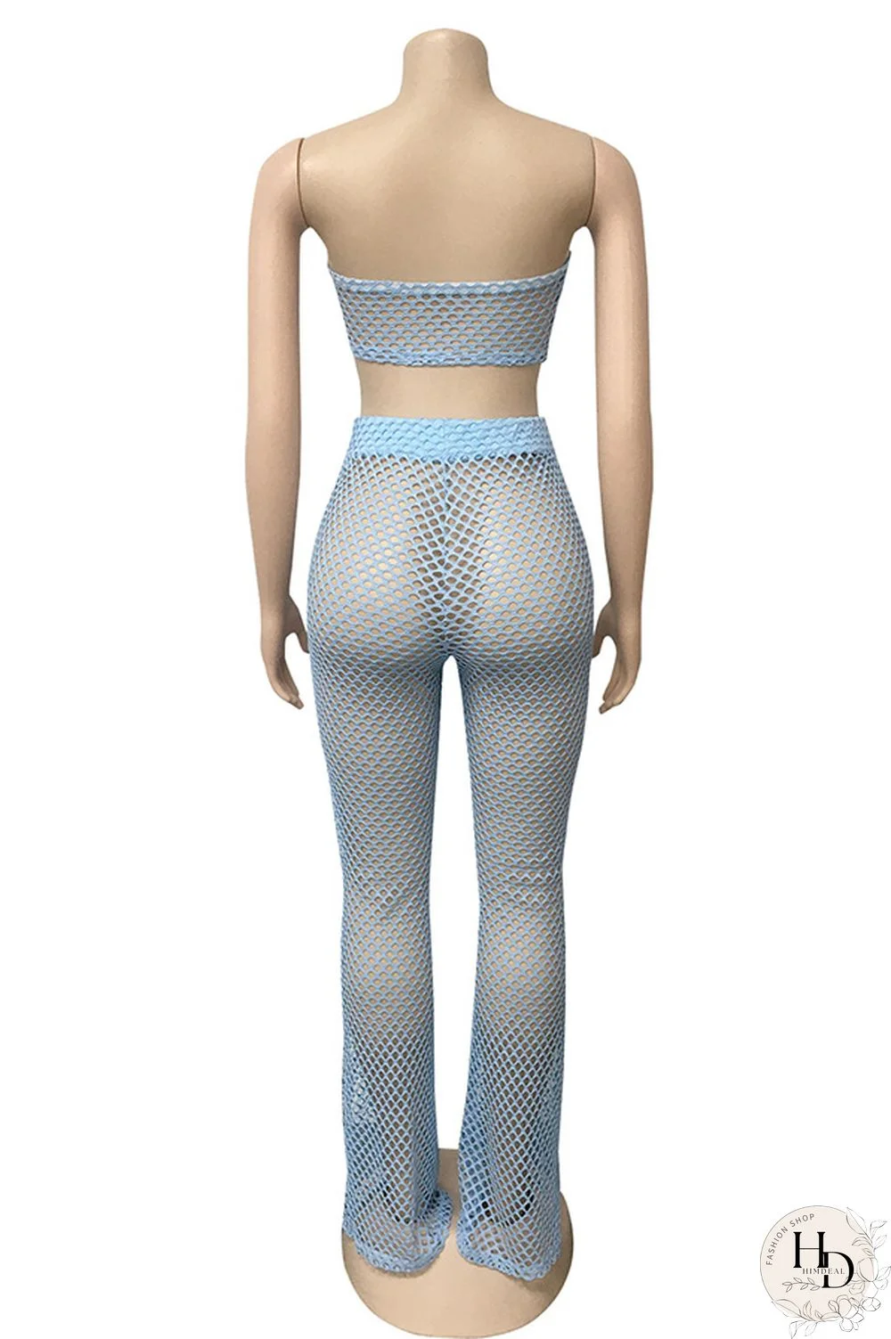 Black Polyester Fashion Sexy Casual Patchwork HOLLOWED OUT Boot Cut Sleeveless Two Pieces