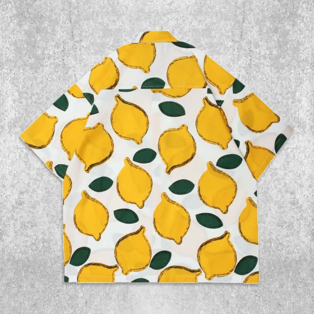 Casual Lemon Print Short Sleeve Shirt