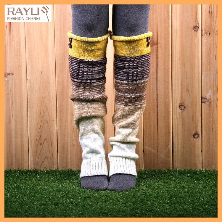 Leg Warmers Women Patchwork Colorful Lengthen Thicker Knitting  Womens Leisure High Quality Warm Sweet Kawaii Korean Style Chic