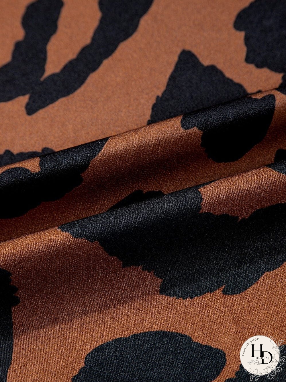 Leopard Print Split Neck Ruffle Sleeve Brown Blouse