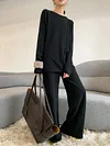 Solid Color Concise Style Long Sleeves Loose Two-Pice Suits