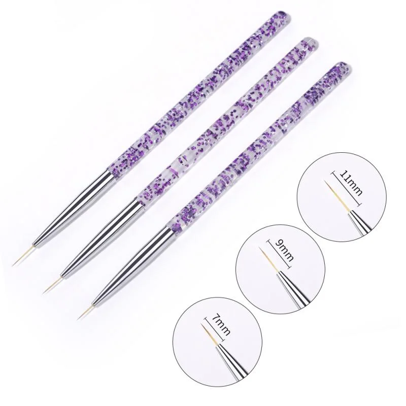 3Pcs/Set Gold Nail Art Brush Painting Drawing Pen Tips Manicuring French Stripe Liner Acrylic Gel UV Polish Brushes Nail Tool-Nail Inspo