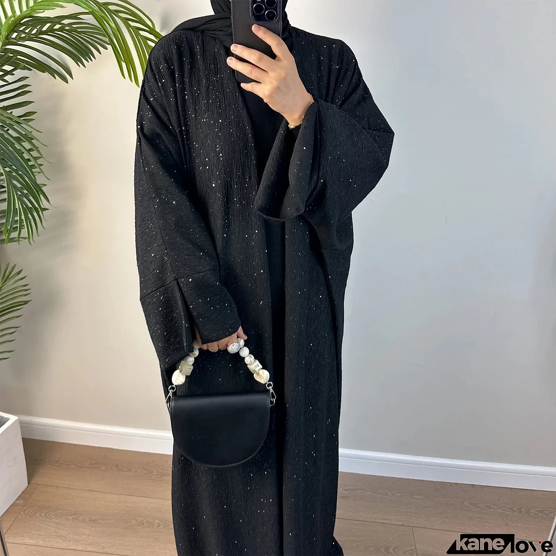Women's Arabian Polyester Full Sleeves Patchwork Pattern Abaya