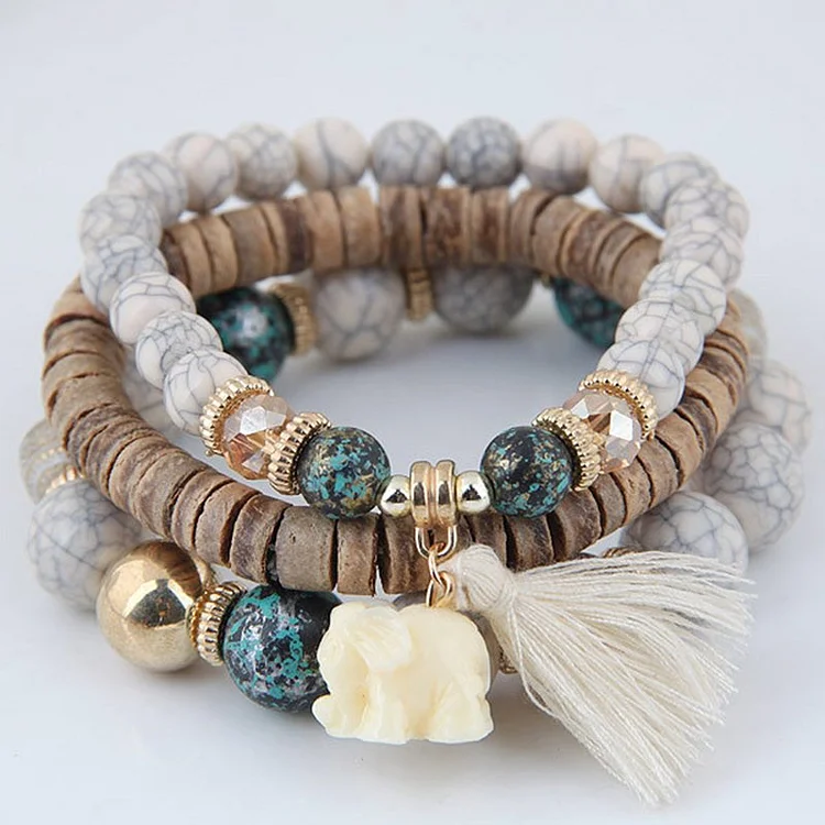 Bohemian Wooden Beads Tassel Multilayer Bracelet