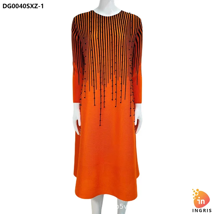 Summer Polyester Regular line Design Short Sleeves O-neck Pleated Plus Size Knee -Length Woman Dress-DG0040SXZ