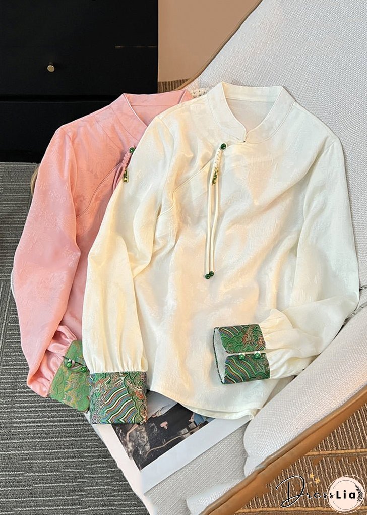 Loose White Stand Collar Button Silk Shirts Fall