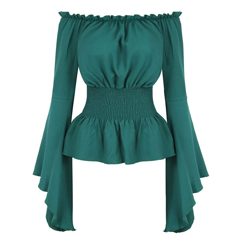 Blouse Women Long Sleeve Renaissance Medieval Chemise Victorian Pirate Gothic Retro Peasant Wench Off Shoulder Shirt Top Costume