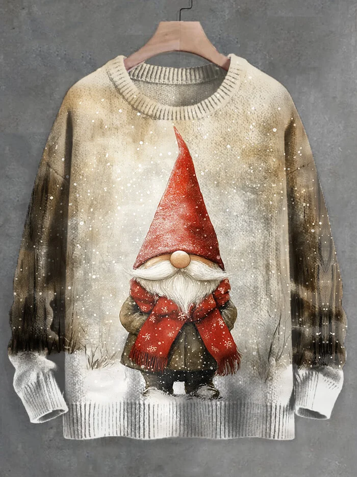 Men's Vintage Scarf Gnome Elf Art Print Knit Sweatshirt