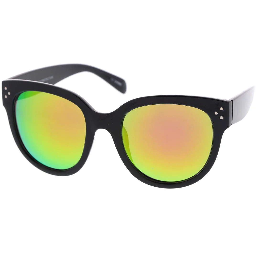 Women's Oversize Horn Rimmed Colored Mirror Lens Cat Eye glasses 56mm