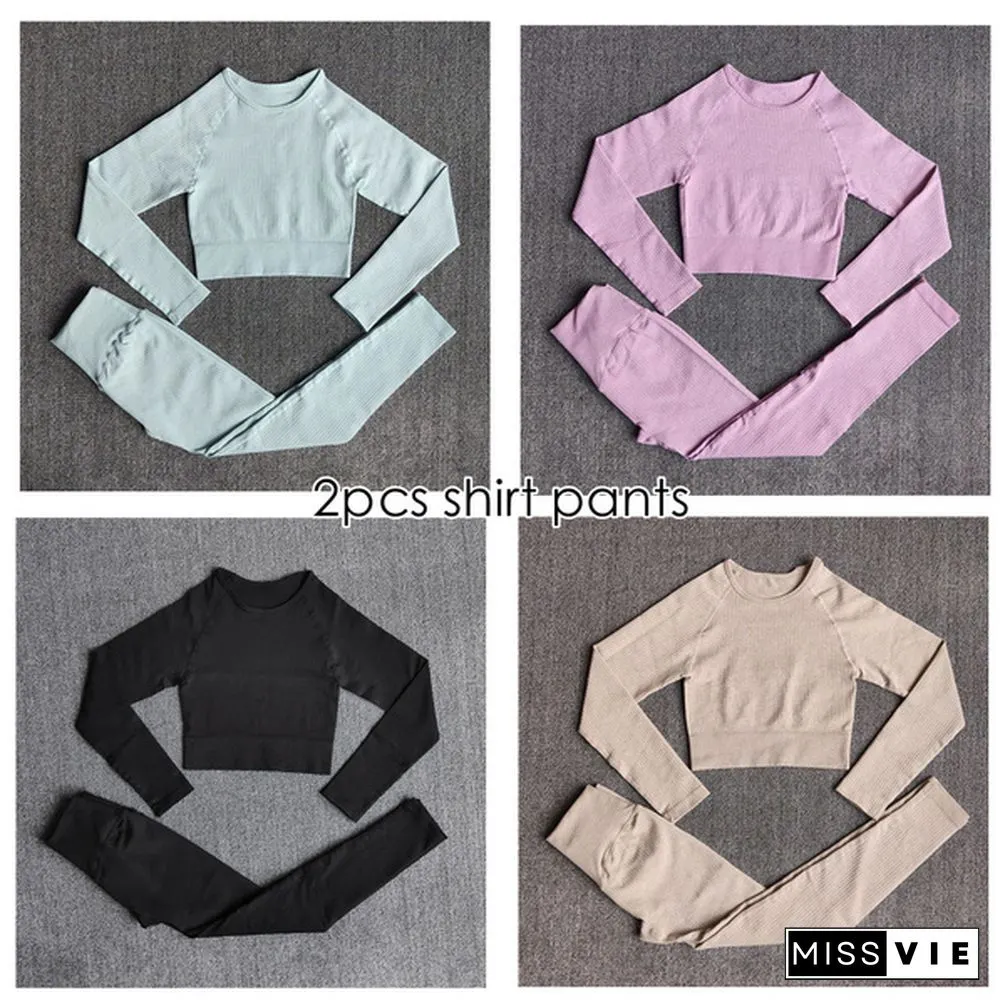 Womens Sportswear Yoga Set Workout Clothes Athletic Wear Sports Gym Legging Seamless