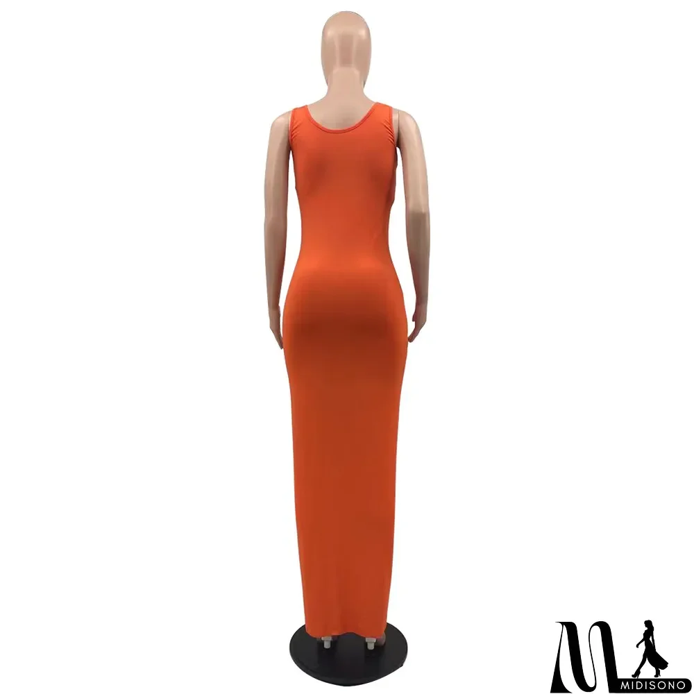 MidiSono - Solid Sleeveless V Neck Ruffled Split Maxi Dress