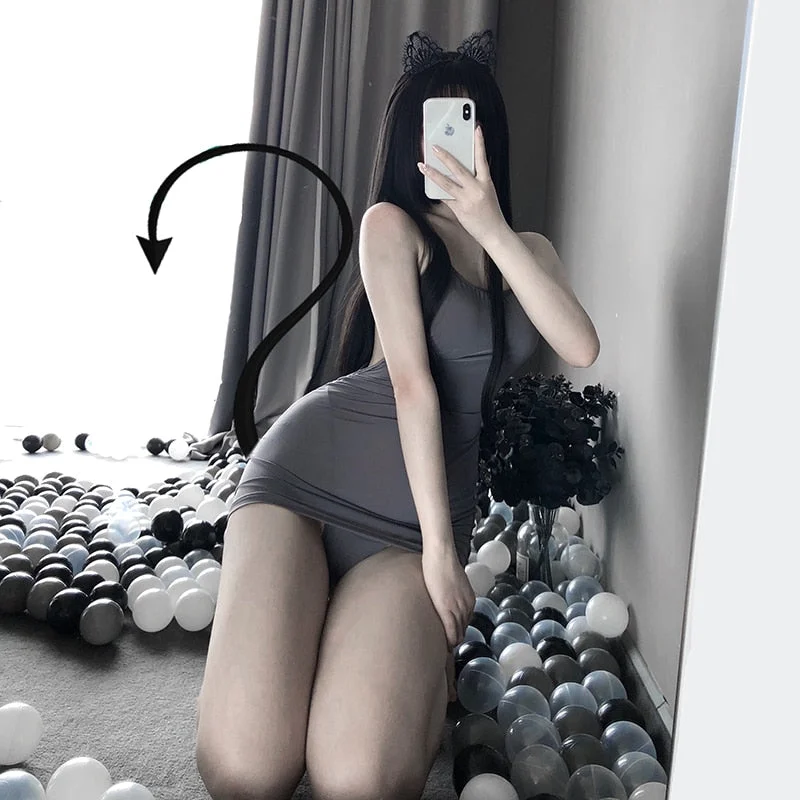 OJBK Backless Sleepwear Transparent Sexy Dress Grey White Erotic Lingerie For Women Breathable Chemise Stretch Fabric BodySuit