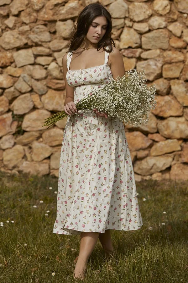 ROSE PRINT MIDI SUNDRESS