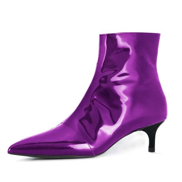 Purple Kitten Heel Ankle Booties
