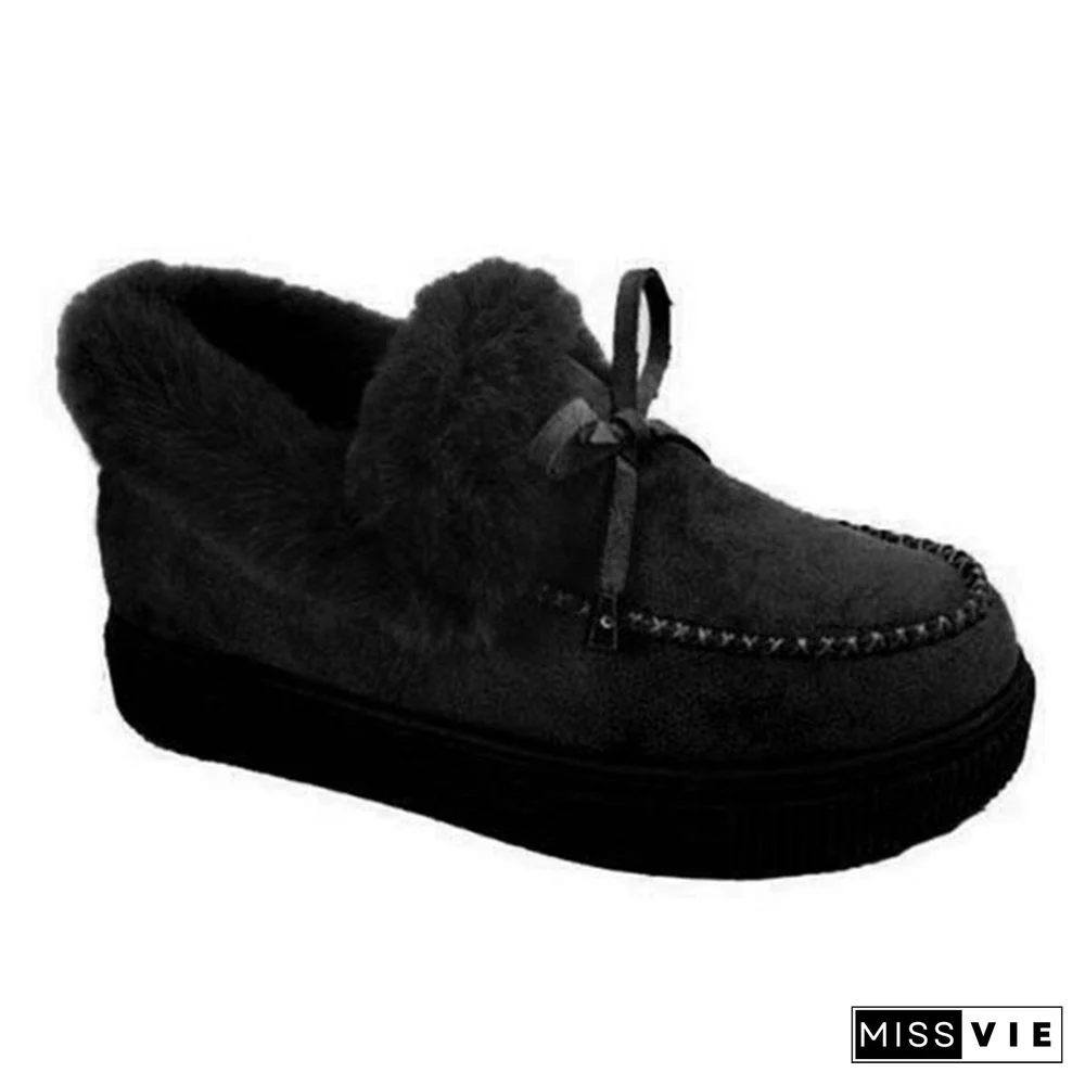 Winter Women Fashion Flat Shoes Suede Women Cute Soft Fur Padded Shoes Slip On Platform Ladies Casual Shoes