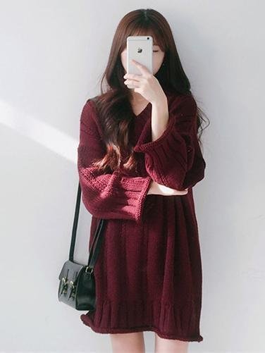 3 Colors Knitting V-neck Chic Sweater | EGEMISS
