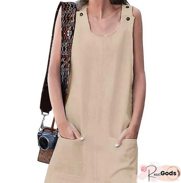 Crew Neck Women Dress Shift Cotton-Blend Women Dress