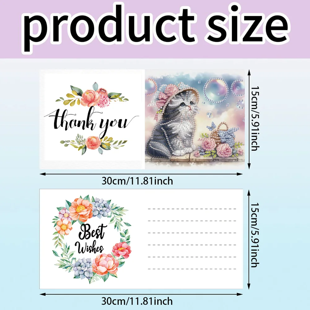 6Pcs 5D DIY Cat Diamond Painting Greeting Card Craft for Friend Family Lover