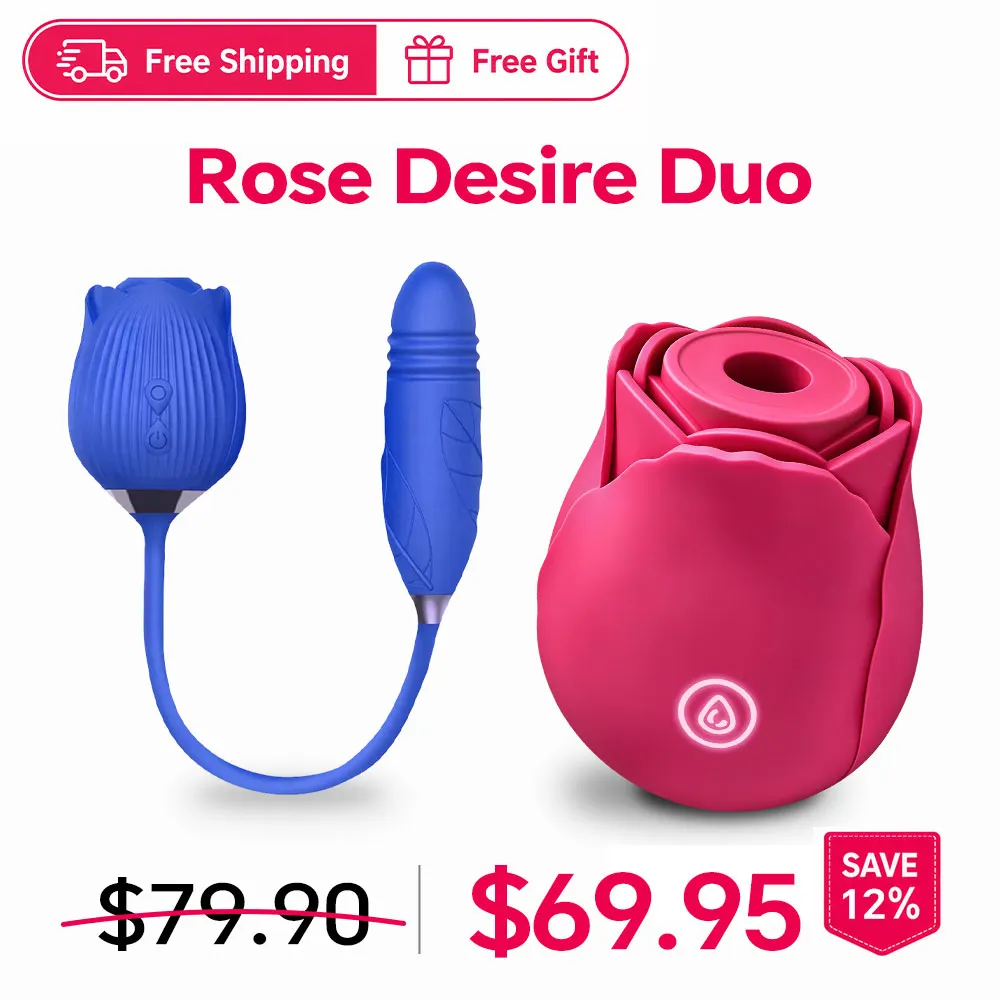 Blue Ros&eacute;Trio 3-in-1 Rose Toy - Suction, Thrusting