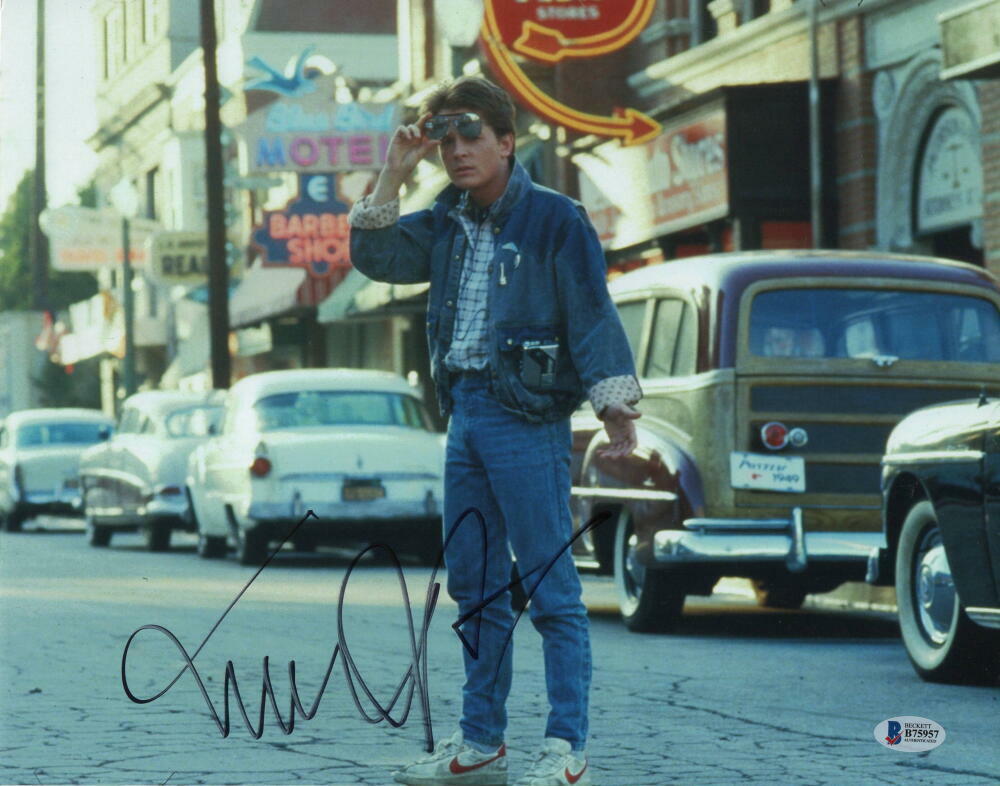 MICHAEL J FOX SIGNED AUTOGRAPH 11x14 Photo Poster painting - MARTY BACK TO THE FUTURE 9 BECKETT