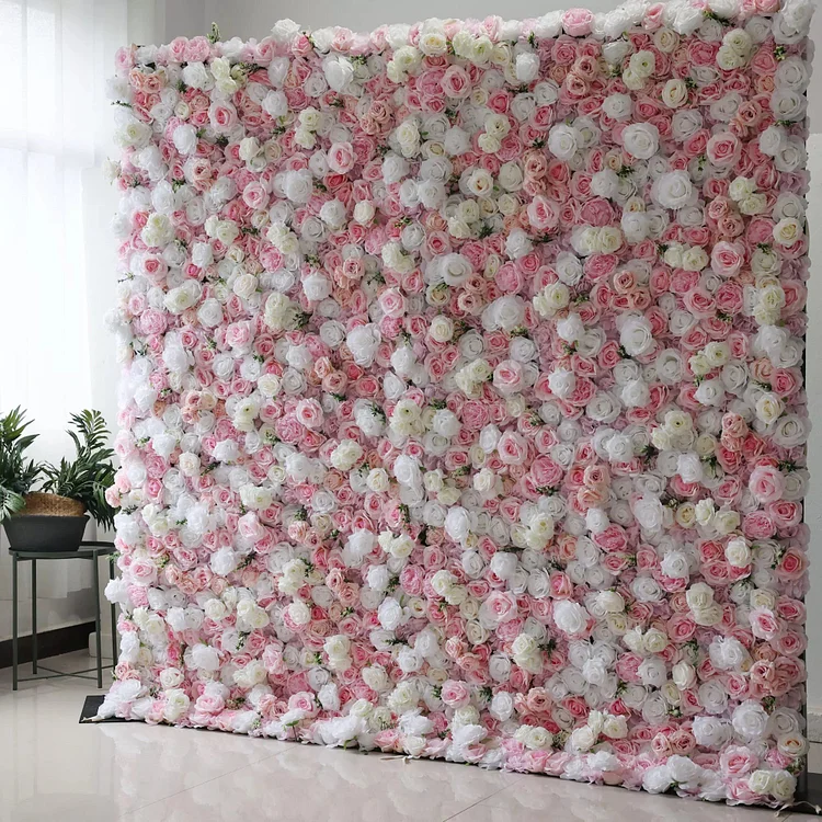 Flowers Artificial Floral Wall Backdrop: Pink Blush Ballet - A Gentle Waltz of Pastel Roses-VF-253