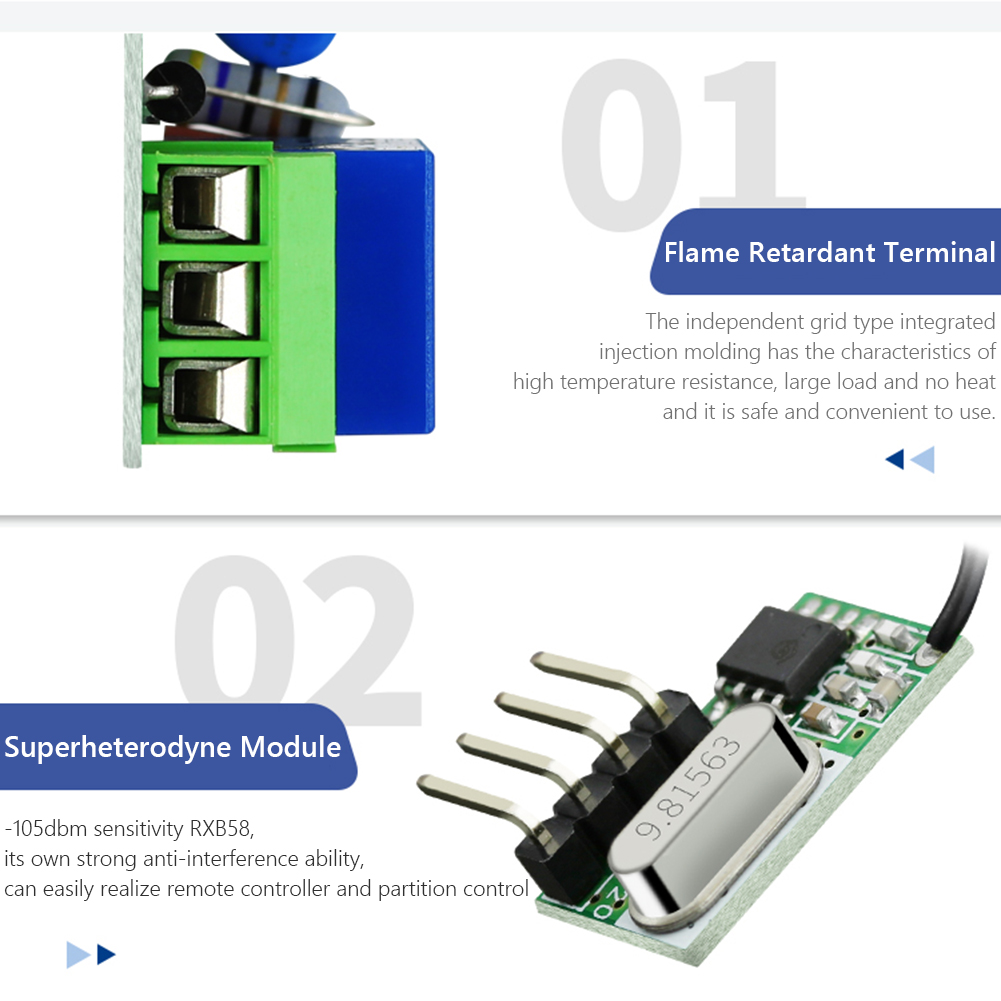 

AC 220V Remote Control Switch Relay Module Receiver for Garage Door Motor, 433mhz, 501 Original