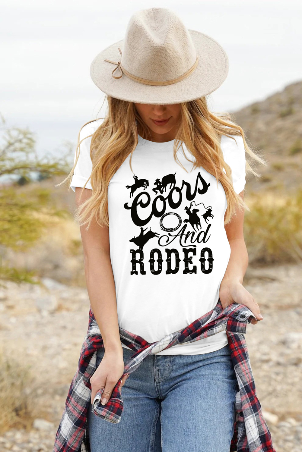 White Western Pattern Letter Print Crew Neck Graphic T-shirt