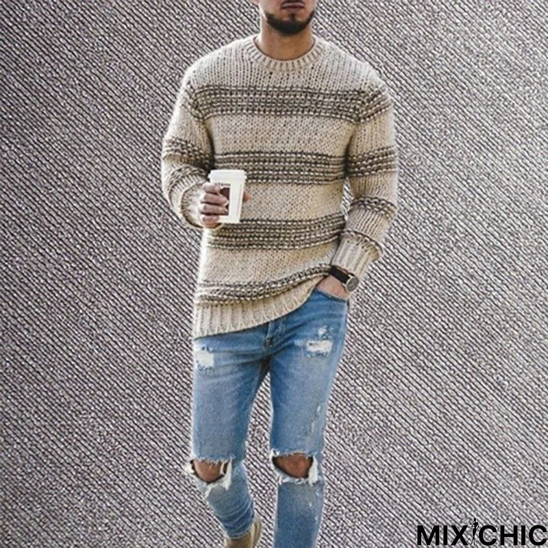 Knitted Jacket Striped Casual Sweater for Autumn and Winter