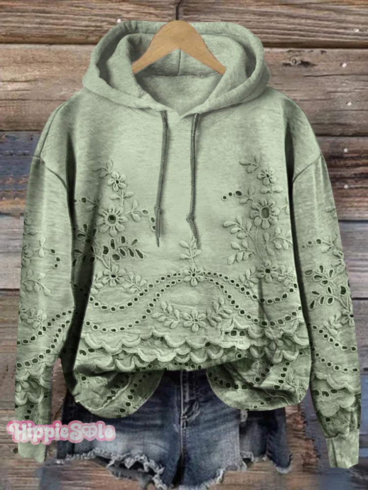 Women’s Floral Textured Art Patterns Prints Casual Pocket Hooded Sweatshirt Green / S