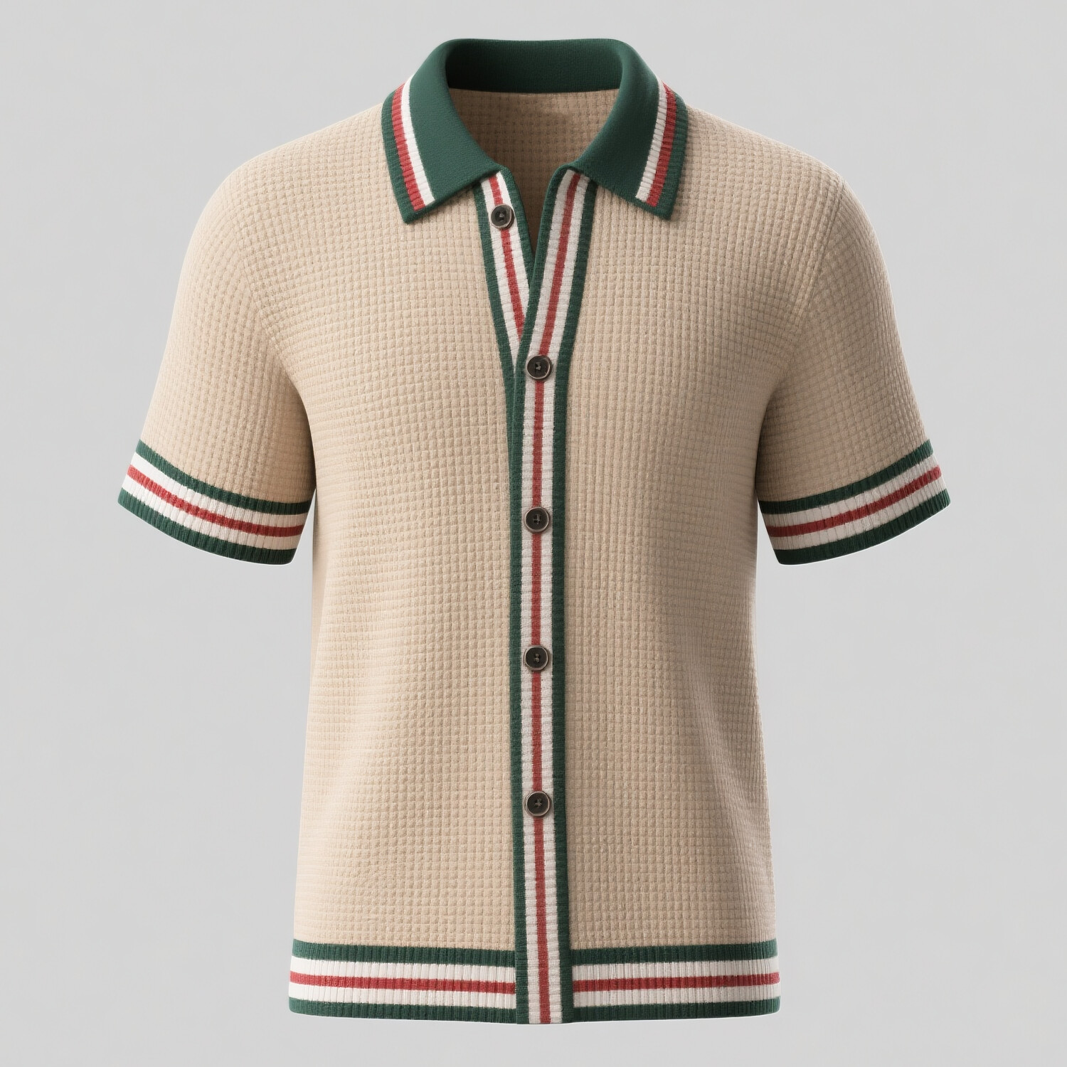Men's Retro Striped Waffle Knit Short Sleeve Button Up Shirt