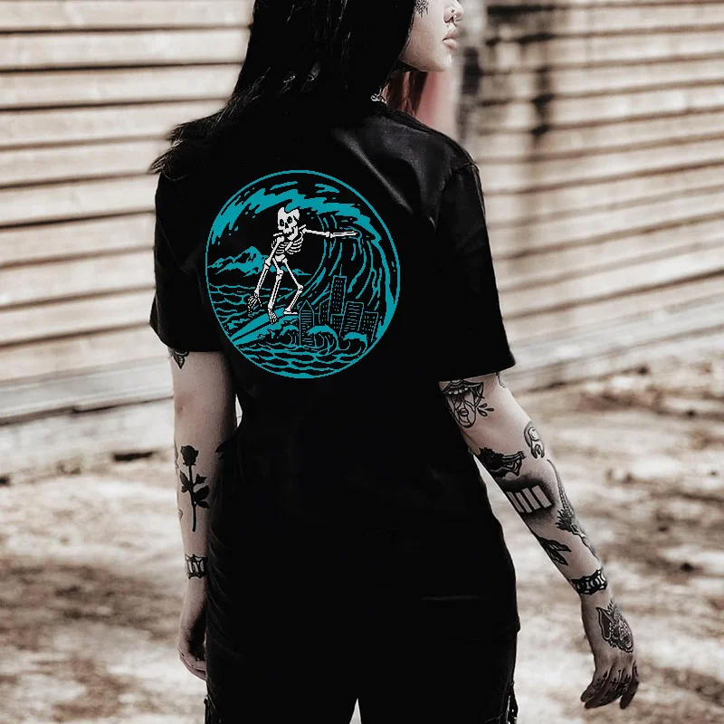 Sea Waves Bones Printed Women's T-shirt -  