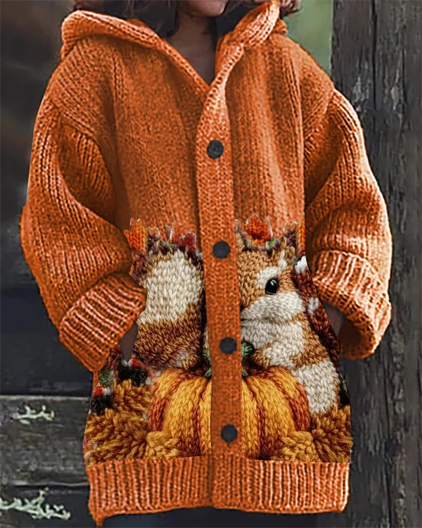 Halloween Squirrel Art Print Hooded Cardigan