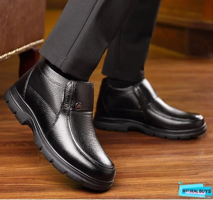 New Men's Leather Winter Boots White Sheepskin Boots Warm Casual Shoes Wool Blended Winter Boots Zapatos De Hombre