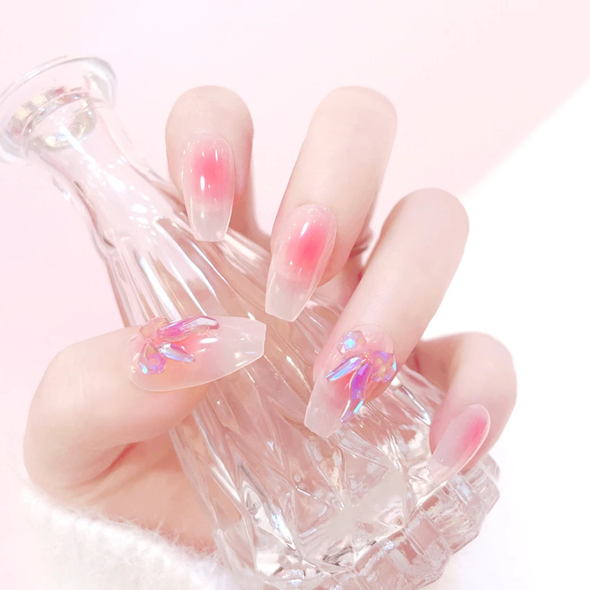 Bayuyun 24Pcs/Set Coffee Leopard French Fake Nails with Diamonds Japan Korean Artificial Acrylic Press on Nails Removable Stick on Nails