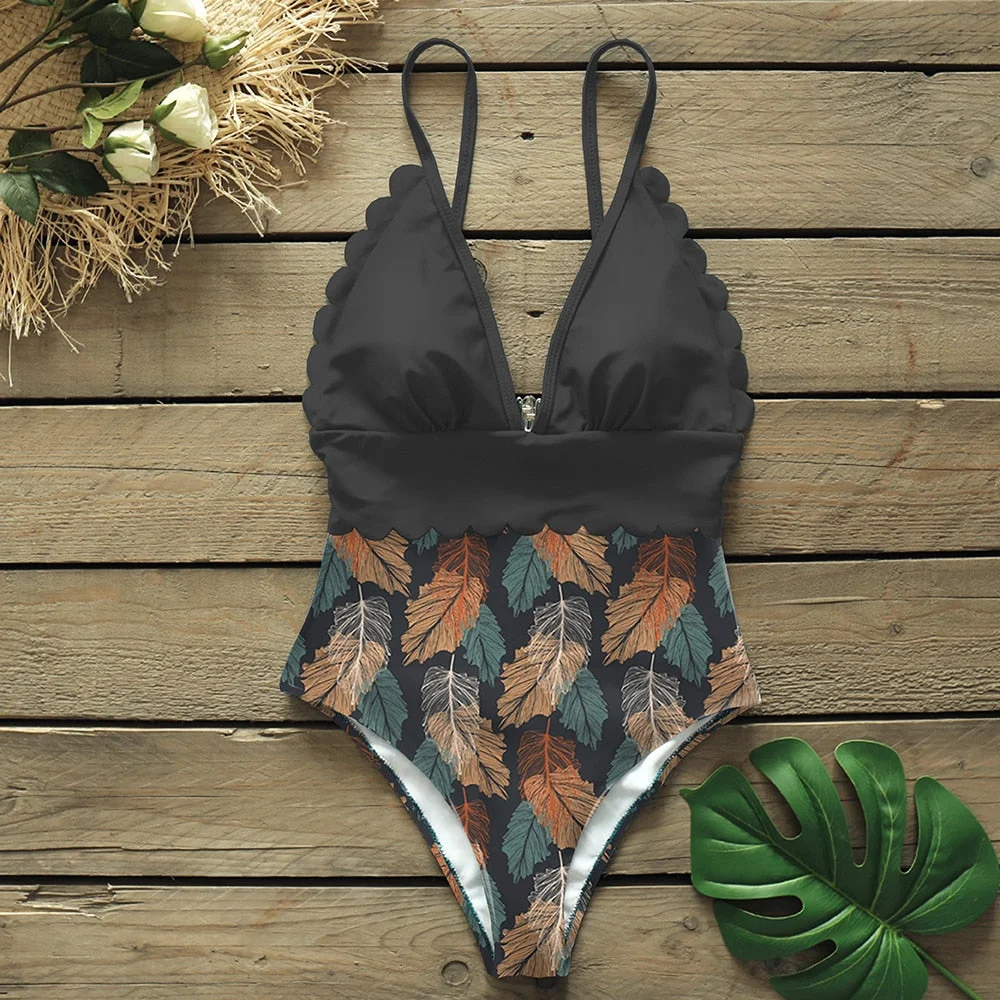 2020 Sexy One Piece Swimsuits Female Shoulder Floral Women Swimwear Push Up Bathing Suits Bodysuits Beach wear Ruffle Monokini