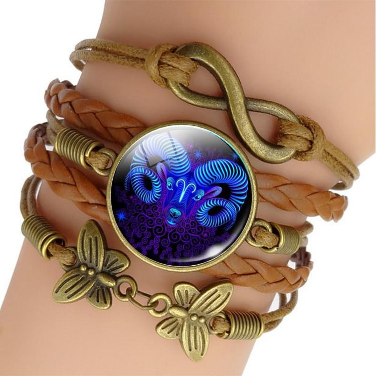 12 Zodiac Sign Woven Leather Bracelet for Birthday Gift-Mayoulove
