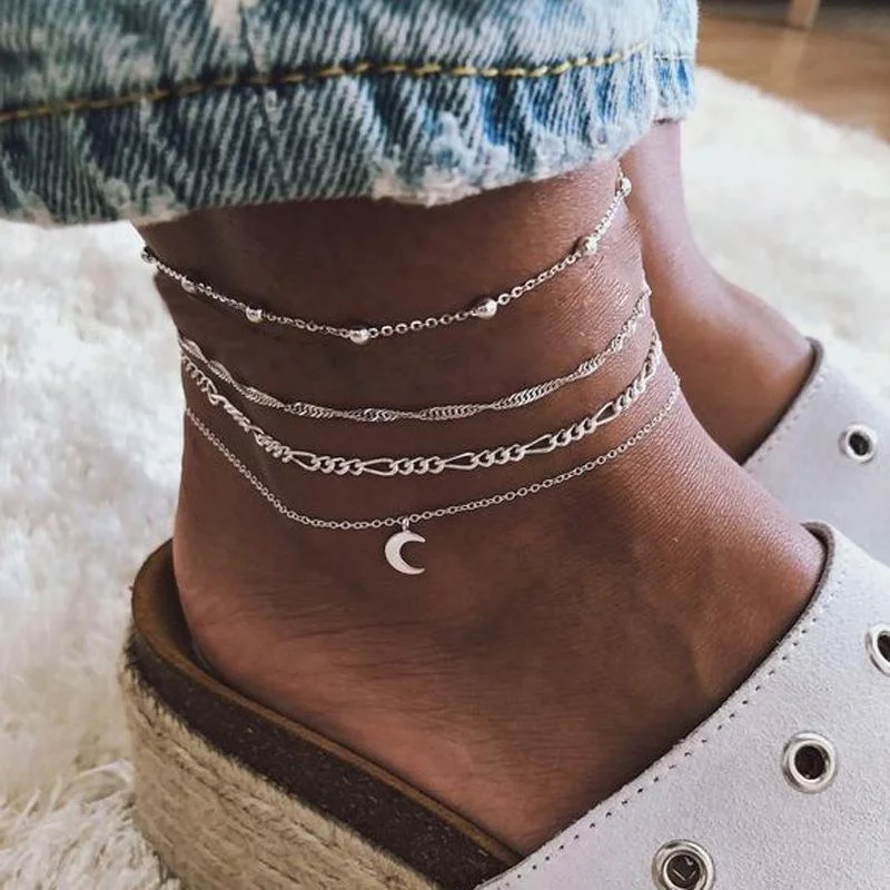 Women plus size clothing Wholesale Cheap Jewelry Simple Vintage Classic Bohemia Moon Star Alloy Anklet-Nordswear