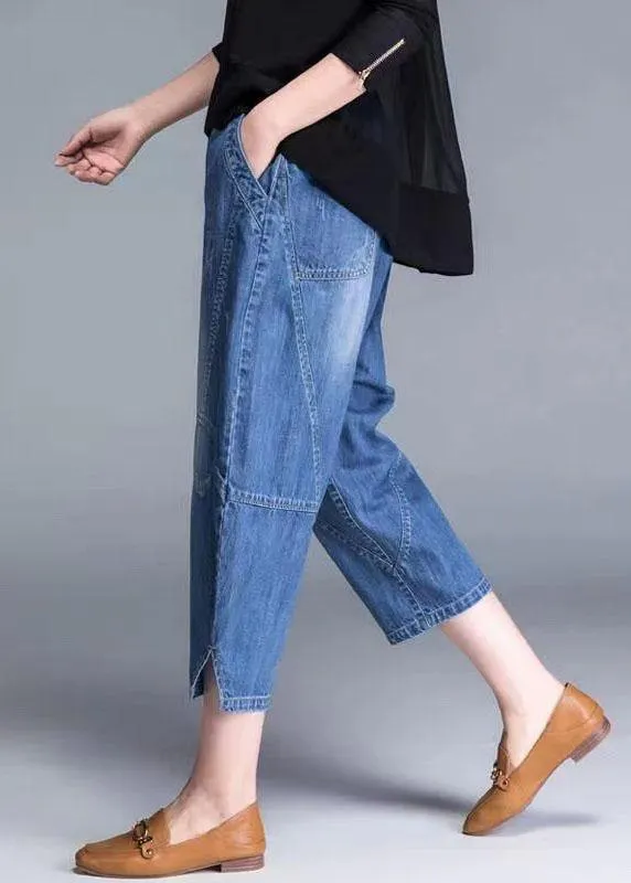 Plus Size Blue Pockets Patchwork lantern Fall Denim Pants
