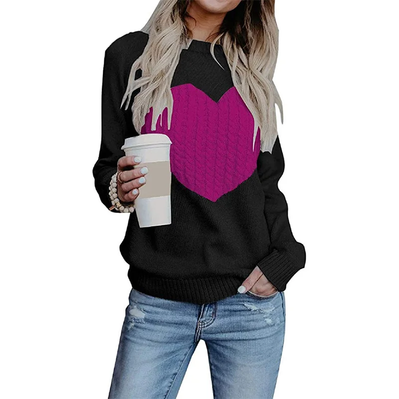 Wongn Wongn / Winter Women's Knit Sweater Plus Size Love Knit Long Sleeve Jumper Sweater Woman
