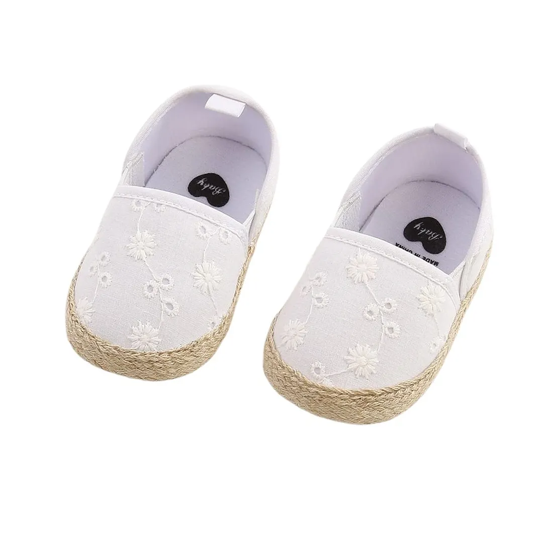 Infant Baby Solid Crib Shoes, Cute Embroidered Floral Princess Dress Shoes Anti-Slip Toddler First Walkers 0-18M