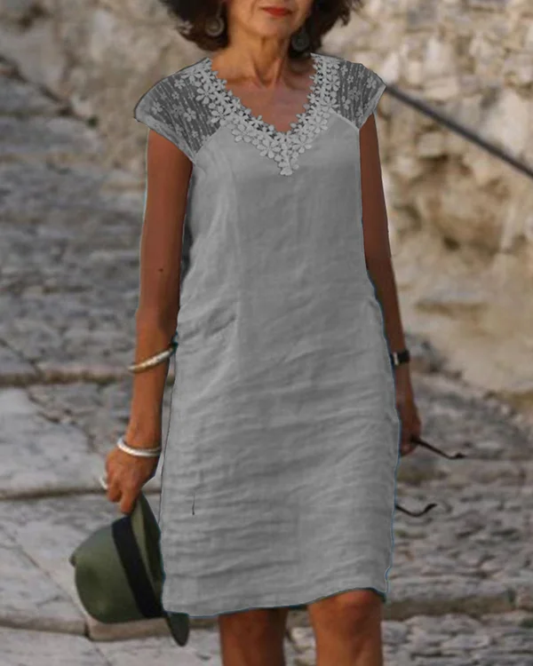 Elegant V-Neck Short Sleeve Lace Mini Dress