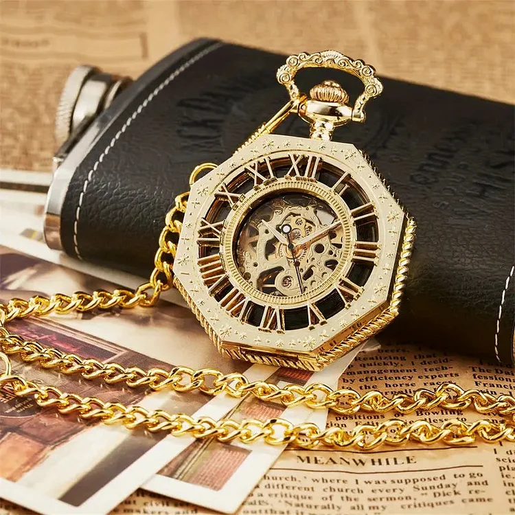 Steampunk Dial Golden Hollow Mens Pocket Watch