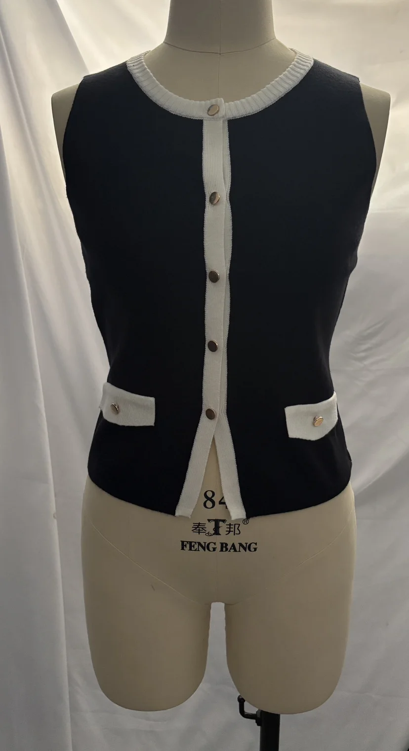 Uveng Uveng Scented Elegant Knitted Top Button French Sleeveless Sleeveless Shirt Vest 2025 Summer Burst Top