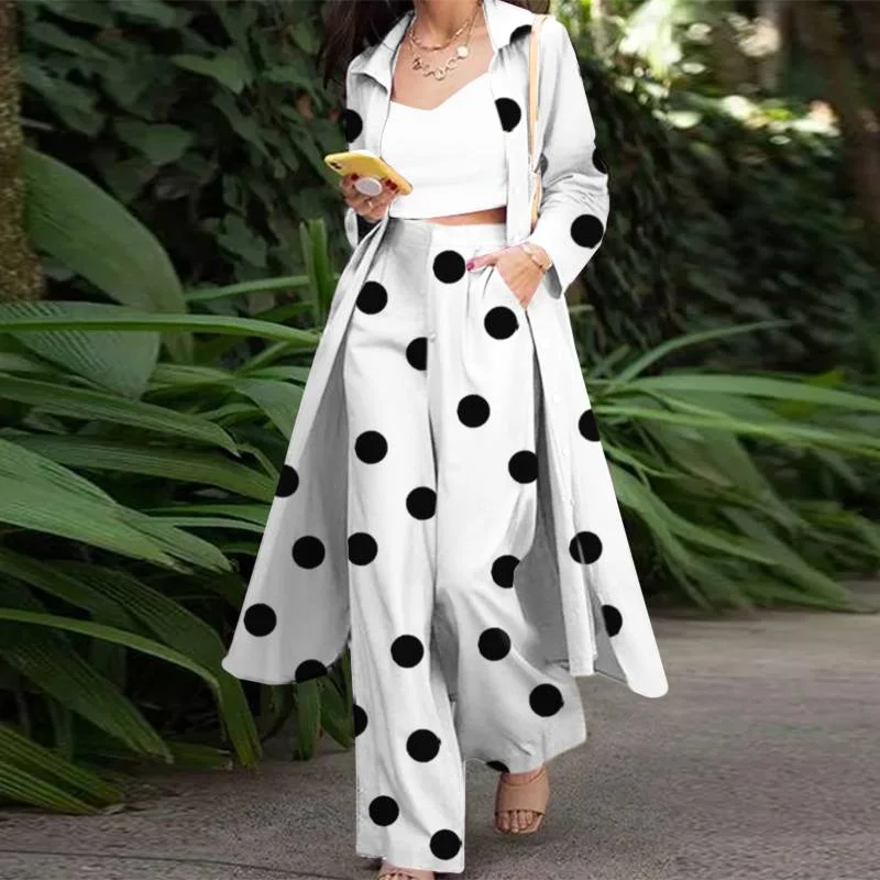 Fashion Women Urban Tracksuit 2PCS Spring Long Sleeve Blouse Wide Leg Trousers Suits ZANZEA Bohemian Polka Dot Pant Sets Loose