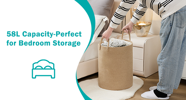 WOVEN ROPE LAUNDRY HAMPER BASKET TALL LARGE