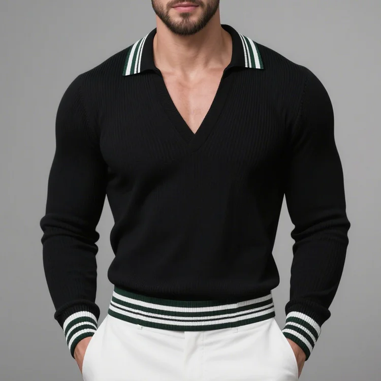 Okaywear Kintted V Neck Long Sleeve T-Shirt Okaywear