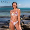 ZAFUL Flower Bikini Set Retro Women Push up Bra Bandeau Bikinis Padded Summer Female Biqinis Lace Swimsuit Brazilian Beachwear