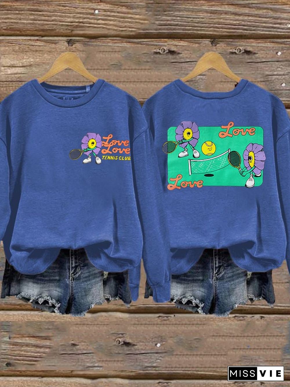 women's love love tennis clus sweatshirt